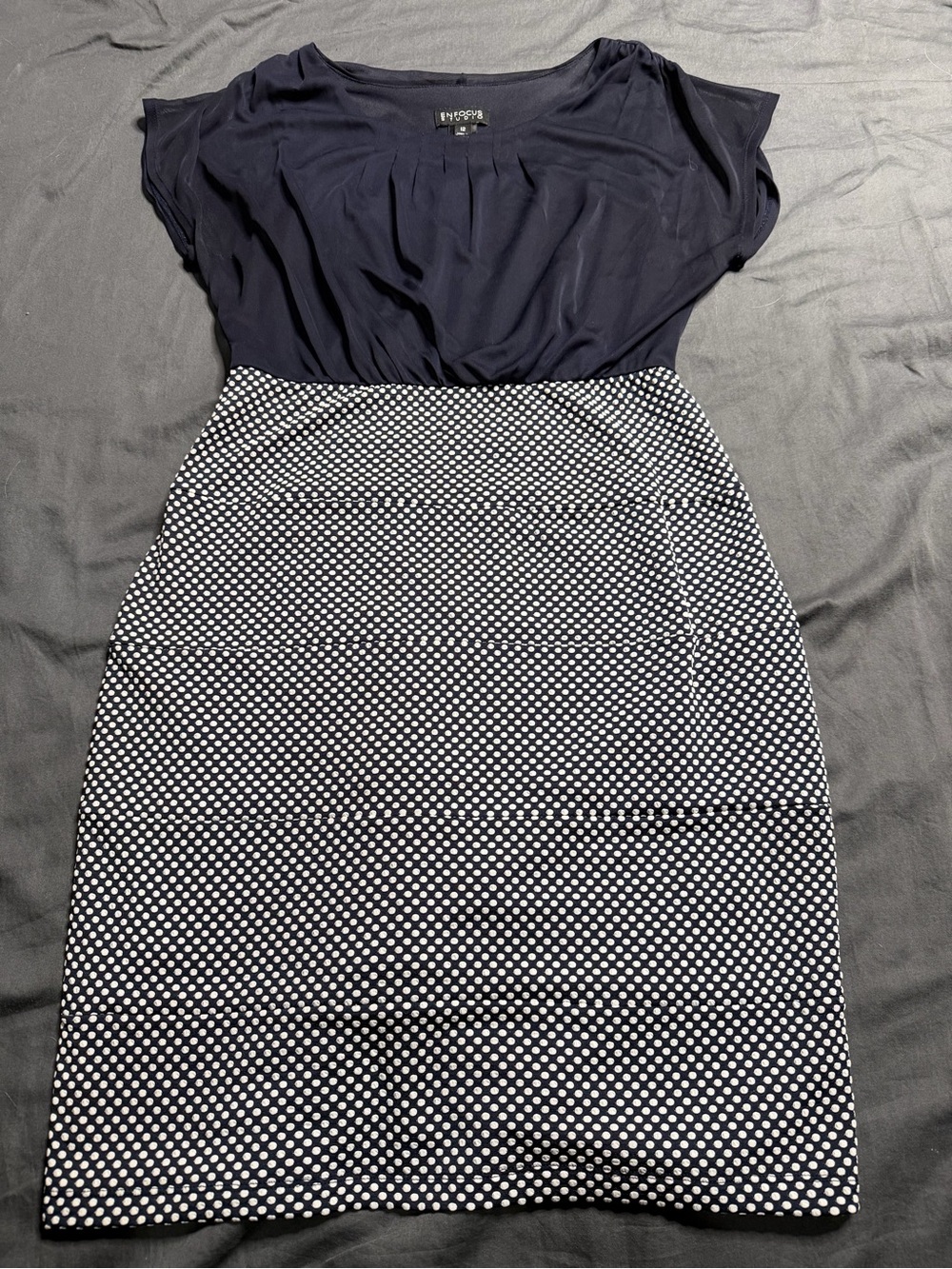 Enfocus Studio Navy Top with Black & White Polka Dot Mini Skirt Dress